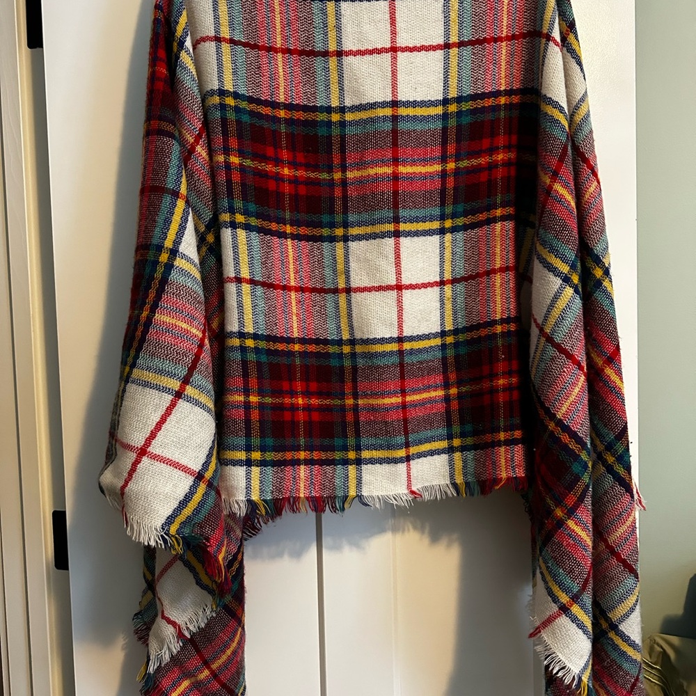J Crew Plaid Fringe Shawl Blanket Scarf